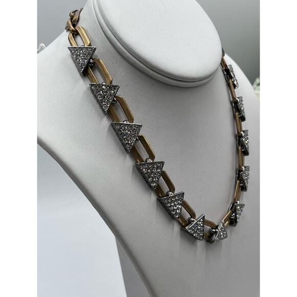J. Crew Gold Tone Pave Geometric Triangle Glass Stone Necklace Mixed Metal - Picture 5 of 11